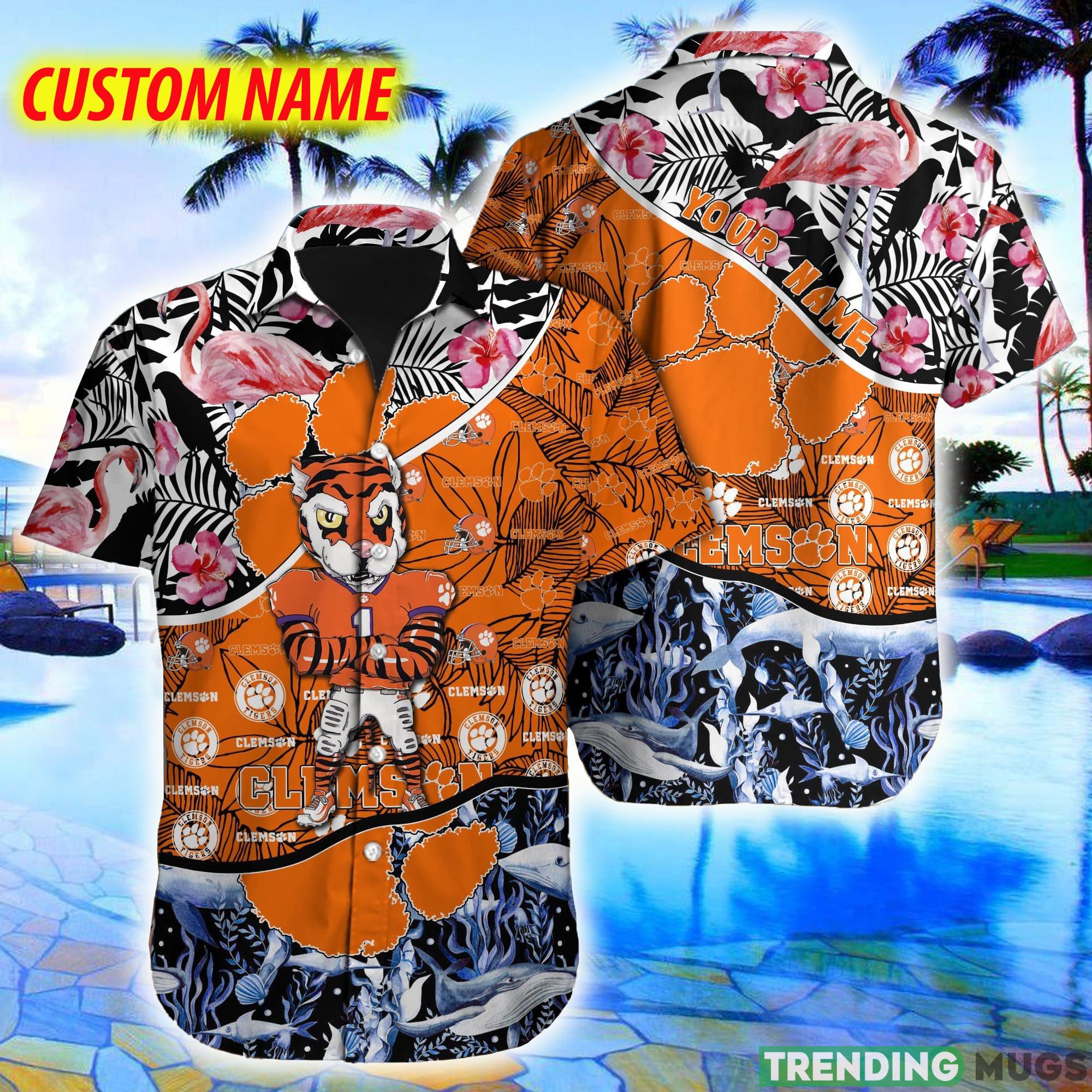 Clemson Tigers NCAA Custom Name Flamingo Flower Pink Logo Funny Hawaiian Shirt - Clemson Tigers NCAA Custom Name Flamingo Flower Pink Logo Funny Hawaiian Shirt Clemson Tigers NCAA Custom Name Flamingo Flower Pink Logo Funny Hawaiian Shirt - Clemson Tigers NCAA Custom Name Flamingo Flower Pink Logo Funny Hawaiian Shirt