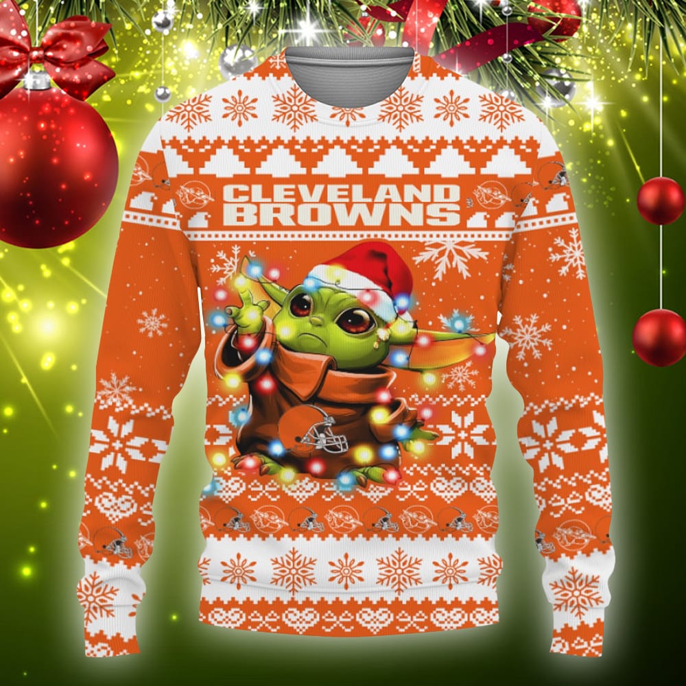 Cleveland Browns Baby Yoda Star Wars Sports Football American Ugly Xmas Sweater AOP Gift Holidays - 311023-090545 Cleveland Browns Baby Yoda Star Wars Sports Football American Ugly Xmas Sweater AOP Gift Holidays - 311023-090545