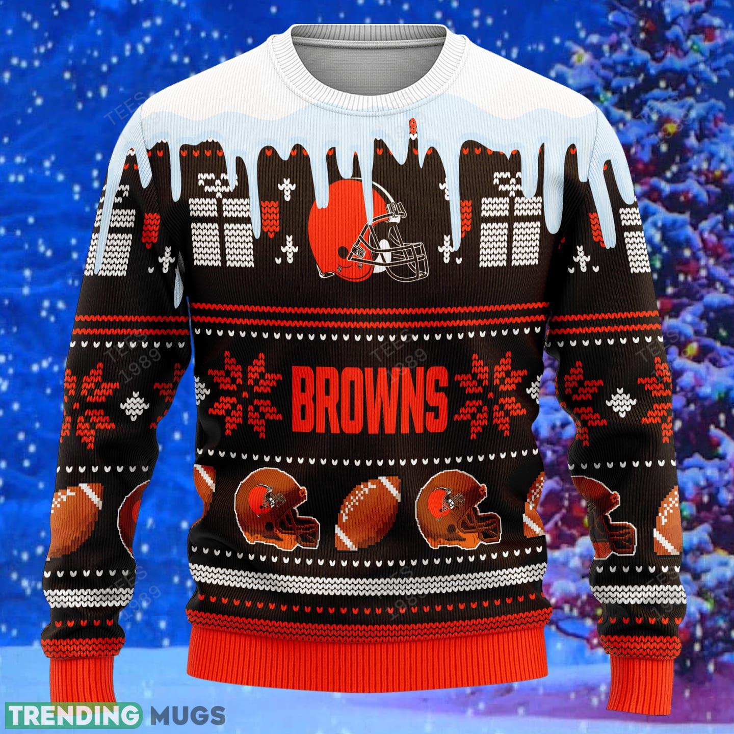 Cleveland Browns Graphics NFL Snowflakes Reindeer 3D Sweater Custom Number And Name 3D Sweater Cleveland Browns Graphics NFL Snowflakes Reindeer 3D Sweater Custom Number And Name 3D Sweater