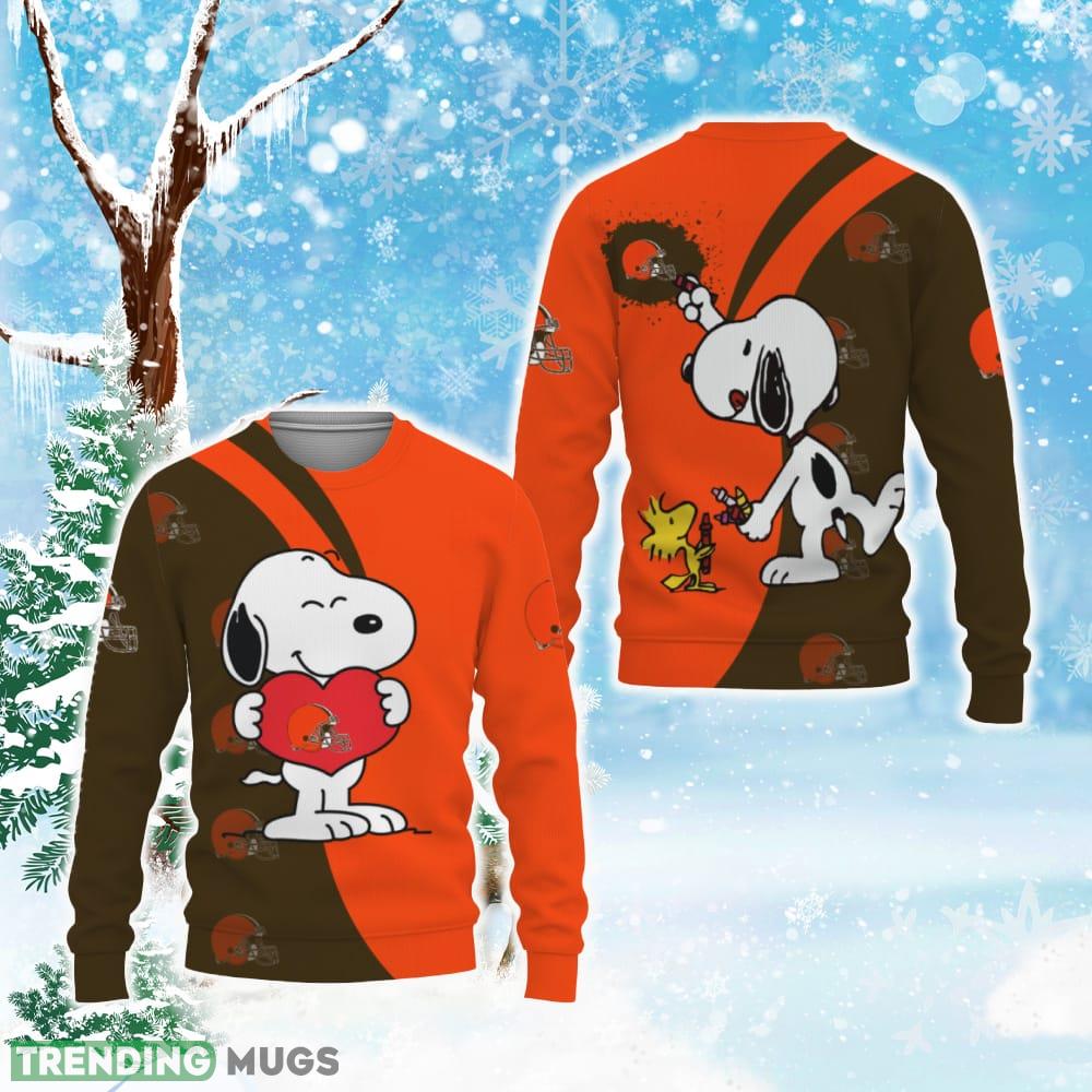 Cleveland Browns Snoopy Cute Heart American Sports Team Ugly Xmas 3D Sweater - Cleveland Browns Snoopy Cute Heart American Sports Team Ugly Christmas Sweater Photo 1 Cleveland Browns Snoopy Cute Heart American Sports Team Ugly Xmas 3D Sweater - Cleveland Browns Snoopy Cute Heart American Sports Team Ugly Christmas Sweater Photo 1