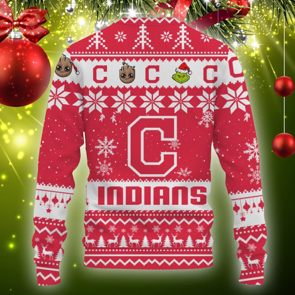 Cleveland Indians Baby Groot And Grinch Best Friends Football American Knitted Christmas Sweater 3D Sweater Cleveland Indians Baby Groot And Grinch Best Friends Football American Knitted Christmas Sweater 3D Sweater
