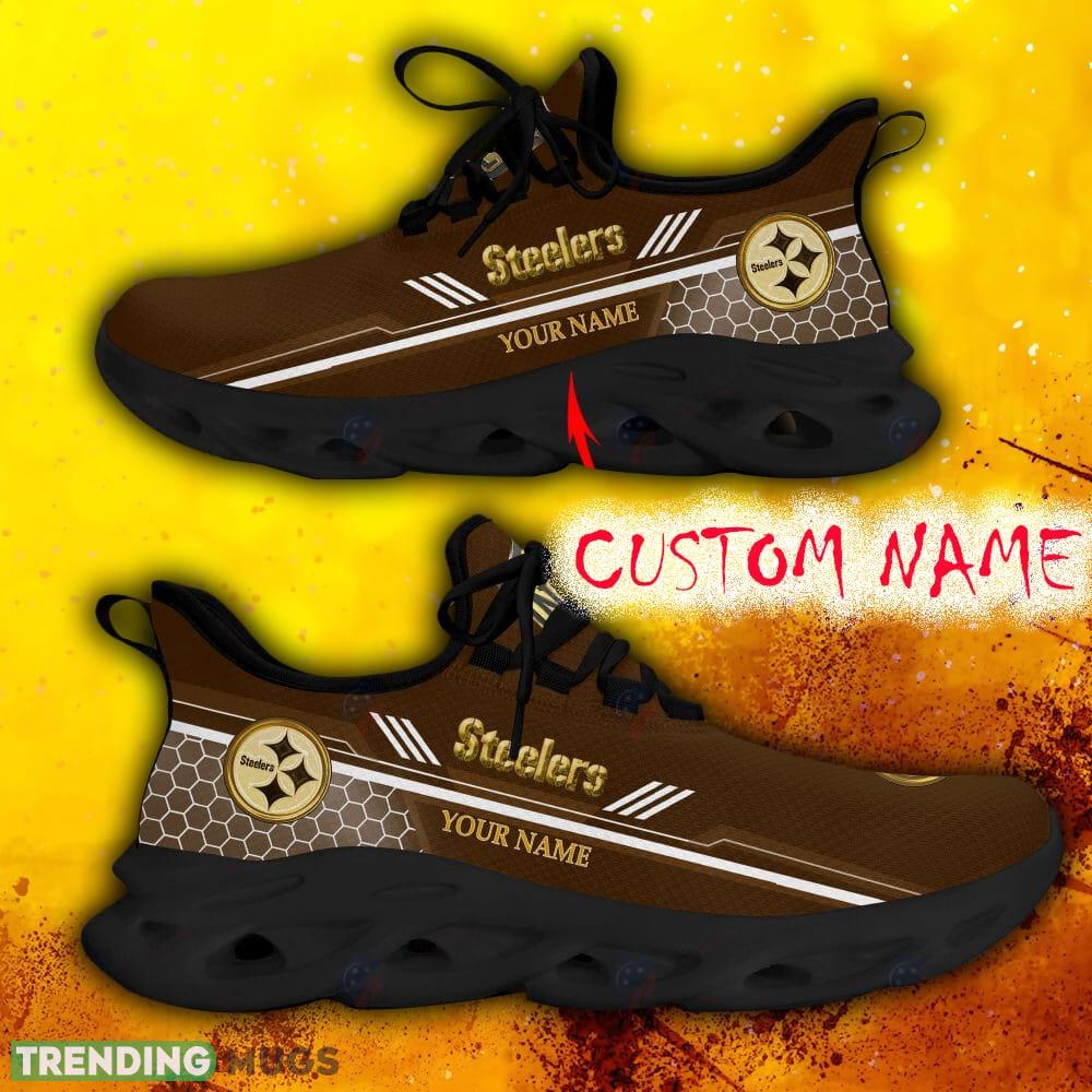 Custom Name Pittsburgh Steelers Brown All Over Printed Max Soul Shoes For Fans Gift Men And Women New Sports Sneakers Max Soul Custom Name Pittsburgh Steelers Brown All Over Printed Max Soul Shoes For Fans Gift Men And Women New Sports Sneakers Max Soul