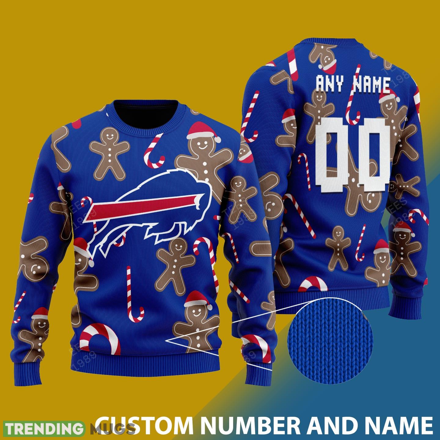 Custom Number And Name Bills Christmas Santa Bear Ugly Christmas Sweater - 001Bills - CUSTOMIZE YOUR NAME & NUMBER