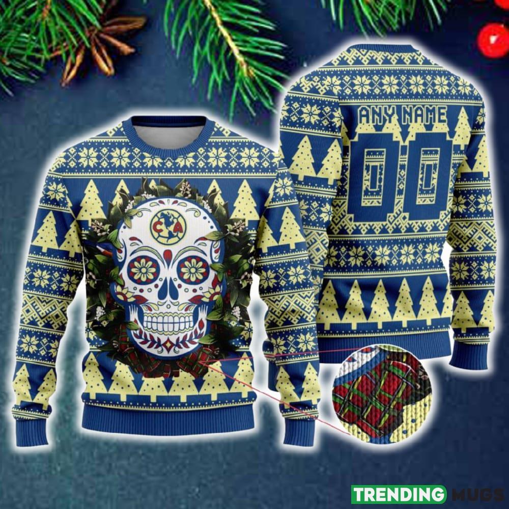 Custom Number And Name LIGA MX Club America Special Sugar Skull Christmas Ugly Sweater Gift For Men And Women - Custom Number And Name LIGA MX Club America Special Sugar Skull Christmas Ugly Sweater Gift For Men And Women Custom Number And Name LIGA MX Club America Special Sugar Skull Christmas Ugly Sweater Gift For Men And Women - Custom Number And Name LIGA MX Club America Special Sugar Skull Christmas Ugly Sweater Gift For Men And Women