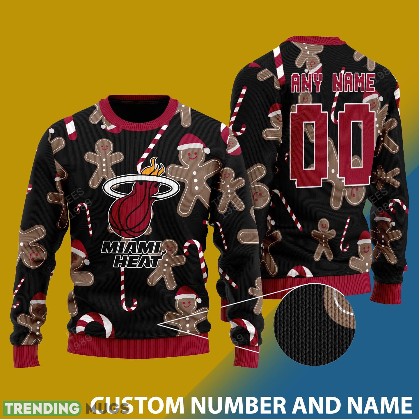 Custom Number And Name Miami Heat Christmas Santa Bear Ugly Christmas Sweater - Miami Heat - CUSTOMIZE YOUR NAME & NUMBER