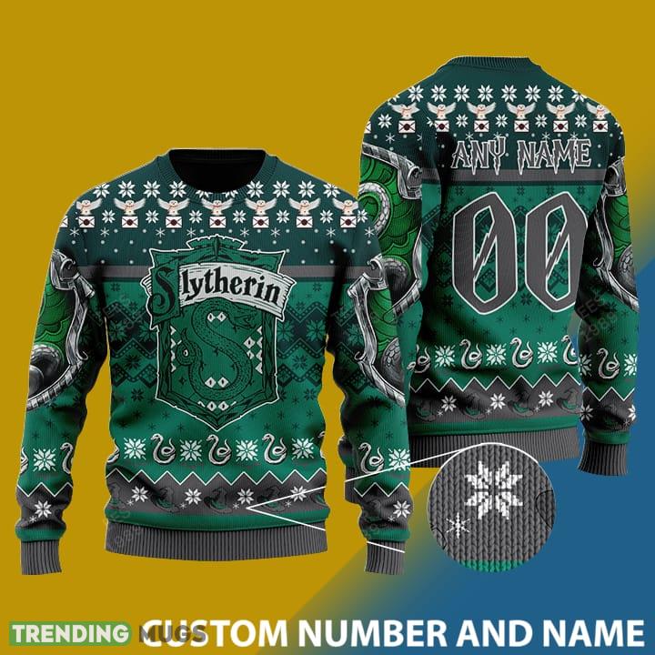 Custom Number And Name Slytherin 'Through The Snow Christmas Santa Bear Ugly Christmas Sweater 3D Sweater Custom Number And Name Slytherin 'Through The Snow Christmas Santa Bear Ugly Christmas Sweater - S.lytherin 'Through The Snow Knitted Christmas Sweater - CUSTOMIZE YOUR NAME & NUMBER