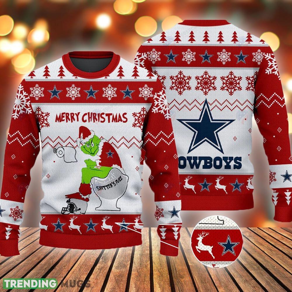 Dallas Cowboys Grinch Shitter's Full NFL Red Ugly Christmas Sweater - Dallas Cowboys Grinch Shitter's Full NFL Red Ugly Christmas Sweater