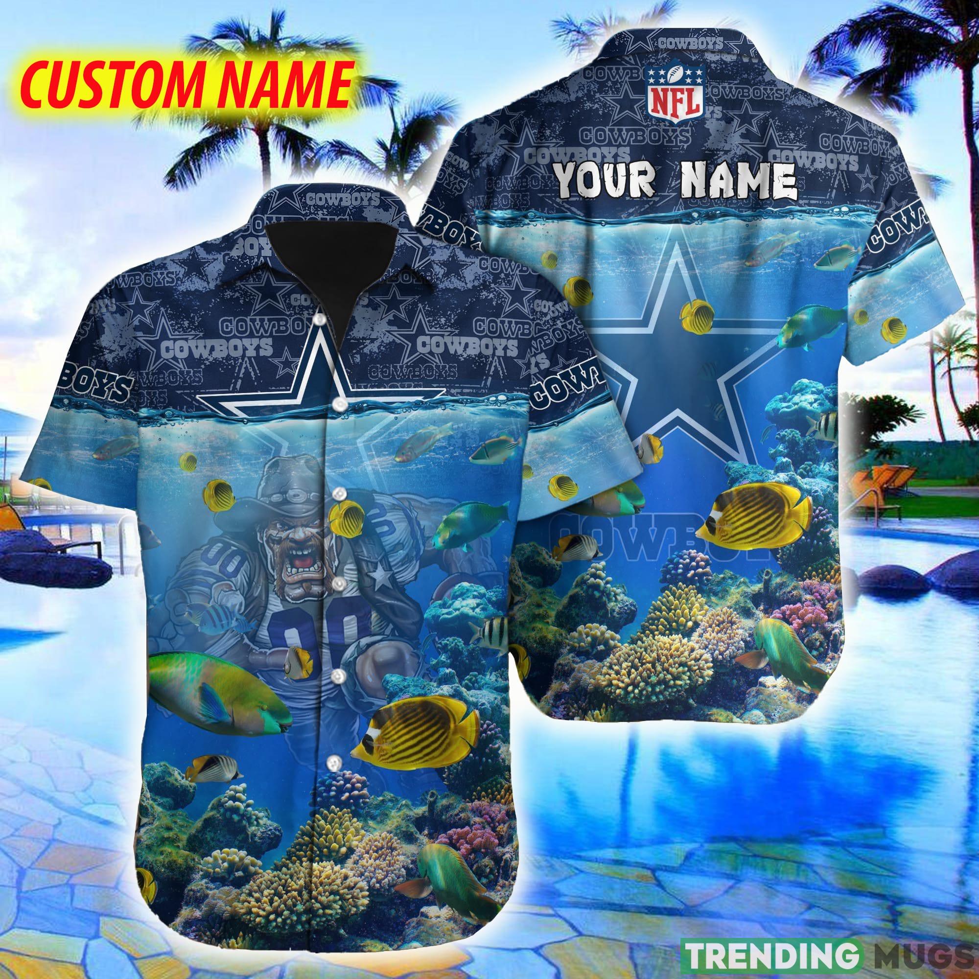 Dallas Cowboys NFL Ocean Beach Coral Fish 3D Hawaiian Shirt For Fans Gift Custom Name - Dallas Cowboys NFL Ocean Beach Coral Fish 3D Hawaiian Shirt For Fans Gift Custom Name