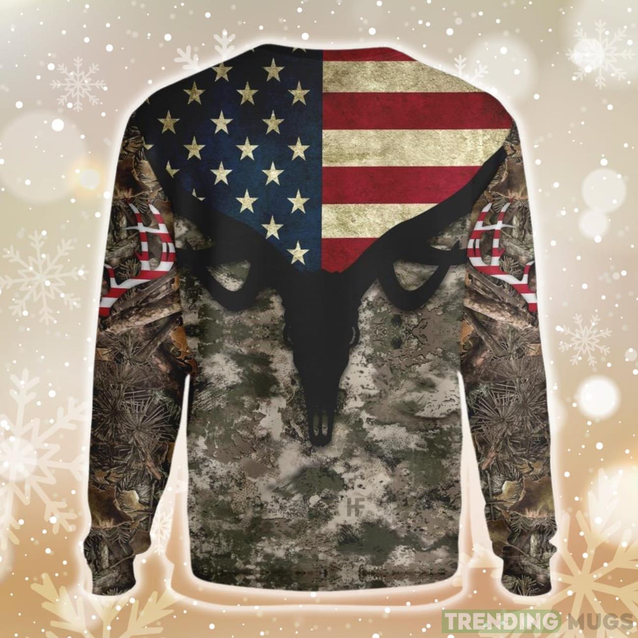 Deer Skull Hunting And American Flag Ugly Christmas Sweater 3D Sweater Deer Skull Hunting And American Flag Ugly Christmas Sweater 3D Sweater