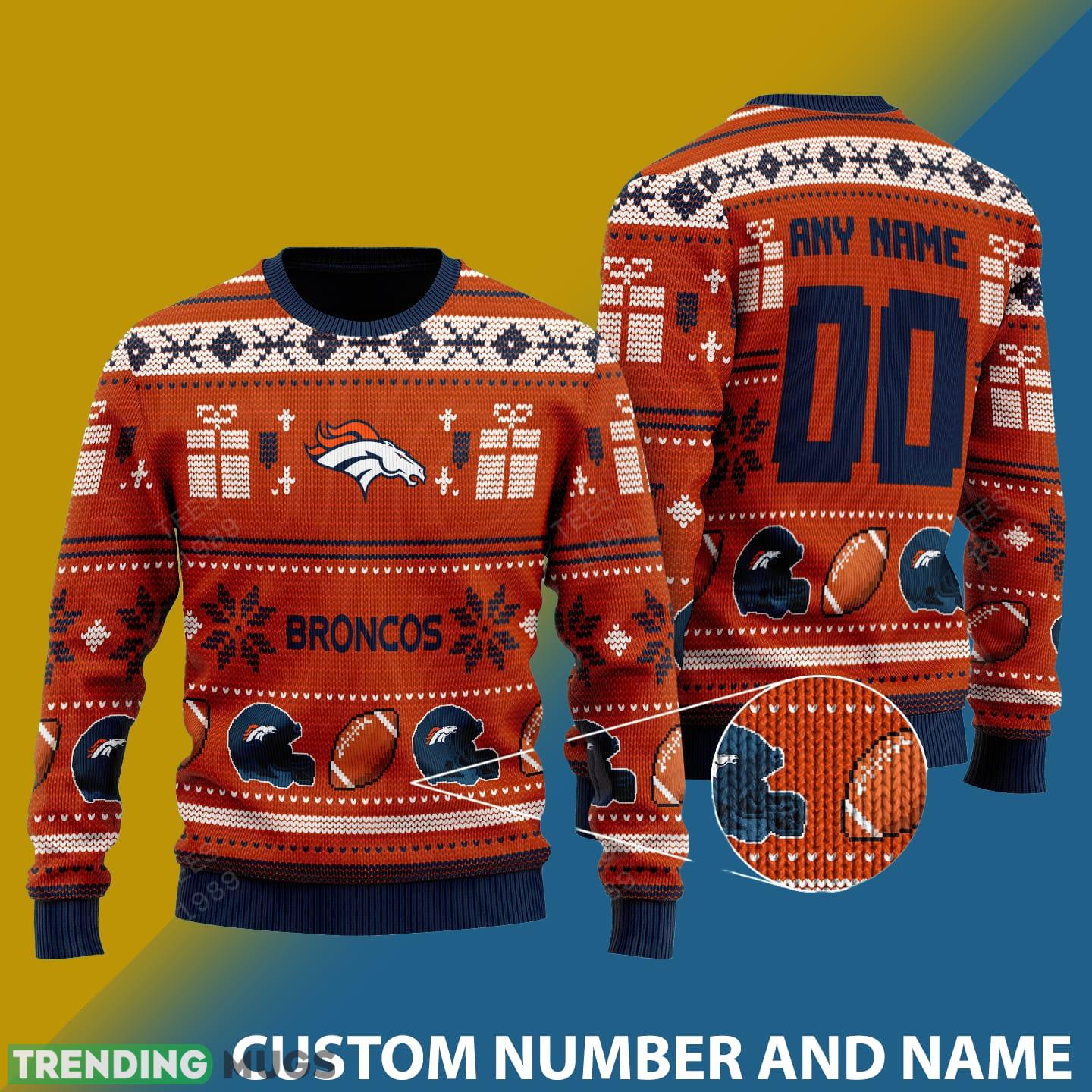 Denver Broncos Design NFL Snowflakes Reindeer 3D Sweater Custom Number And Name - Denver Broncos v1 NFL Knitted Sweater Photo 1 Denver Broncos Design NFL Snowflakes Reindeer 3D Sweater Custom Number And Name - Denver Broncos v1 NFL Knitted Sweater Photo 1