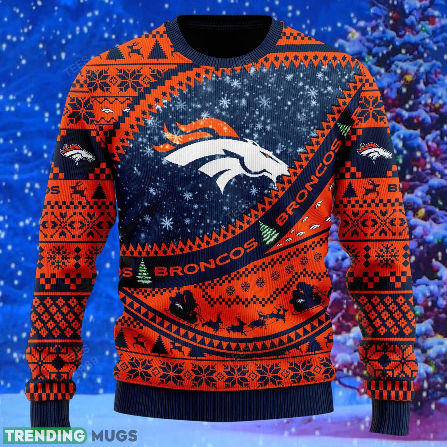 Denver Broncos NFL Ugly Snowflakes Reindeer 3D Sweater Custom Number And Name 3D Sweater Denver Broncos NFL Ugly Snowflakes Reindeer 3D Sweater Custom Number And Name 3D Sweater