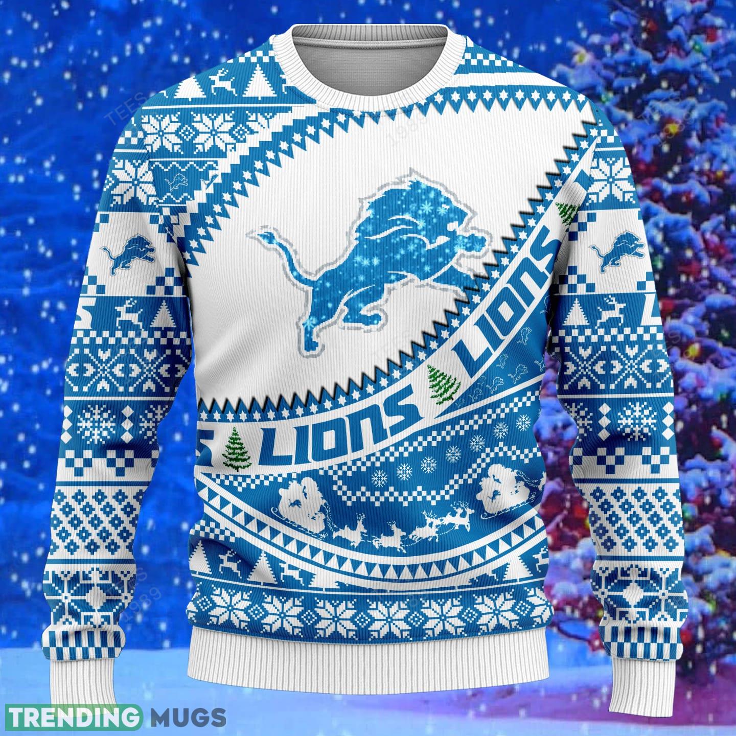 Detroit Lions NFL Ugly Snowflakes Reindeer 3D Sweater Custom Number And Name 3D Sweater Detroit Lions NFL Ugly Snowflakes Reindeer 3D Sweater Custom Number And Name 3D Sweater