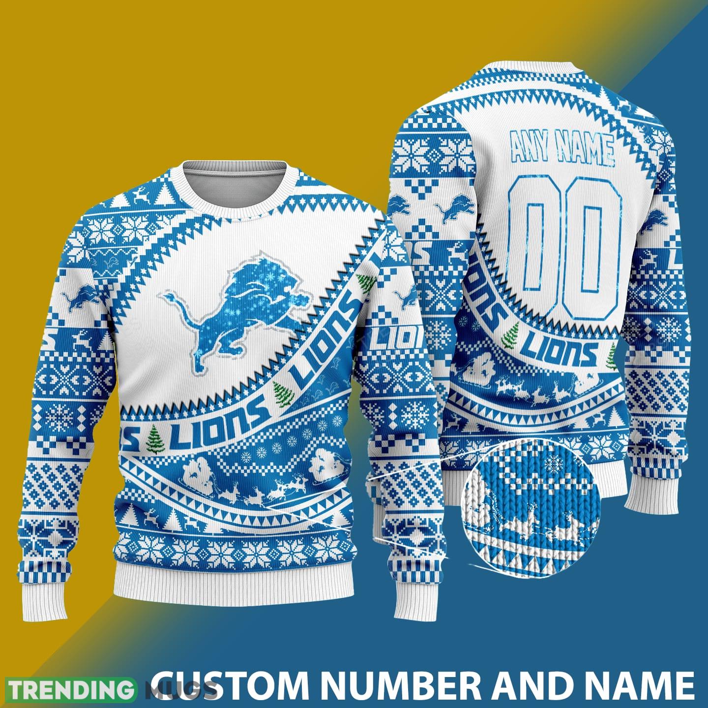 Detroit Lions NFL Ugly Snowflakes Reindeer 3D Sweater Custom Number And Name - Detroit Lions NFL Ugly Knitted Sweater Photo 1 Detroit Lions NFL Ugly Snowflakes Reindeer 3D Sweater Custom Number And Name - Detroit Lions NFL Ugly Knitted Sweater Photo 1