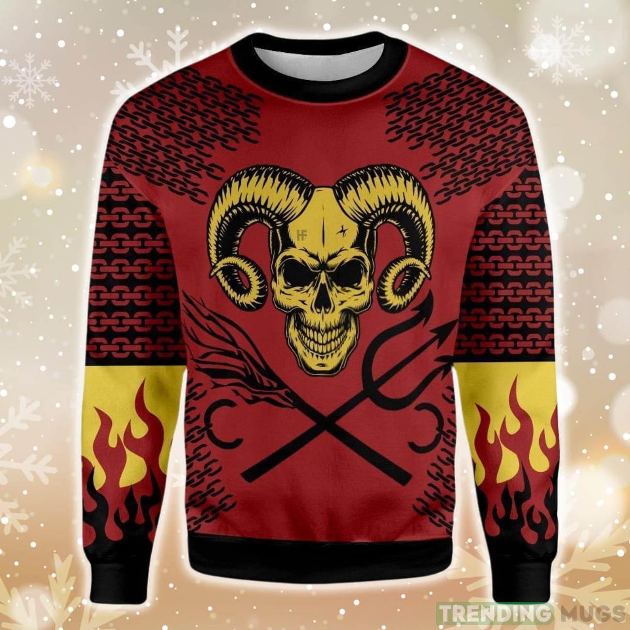 Evil Skull In Hell Ugly Christmas Sweater Product Photo 1 Evil Skull In Hell Ugly Christmas Sweater Product Photo 1