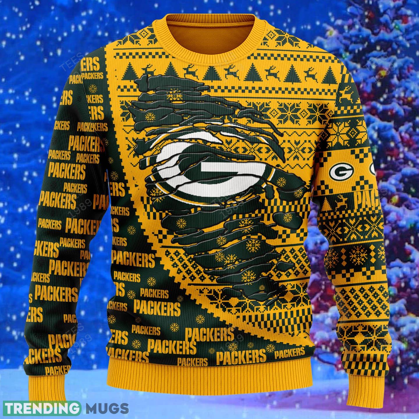 Green Bay Packers NFL Christmas Snowflakes Reindeer 3D Sweater Custom Number And Name 3D Sweater Green Bay Packers NFL Christmas Snowflakes Reindeer 3D Sweater Custom Number And Name 3D Sweater