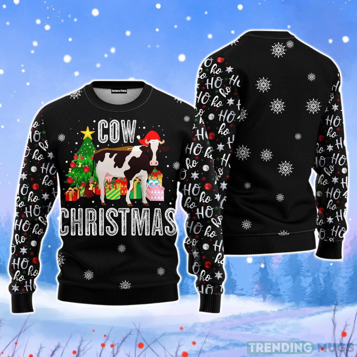 Ho Ho Ho Cow Christmas Unisex Ugly Sweater Product Photo 1 Ho Ho Ho Cow Christmas Unisex Ugly Sweater Product Photo 1