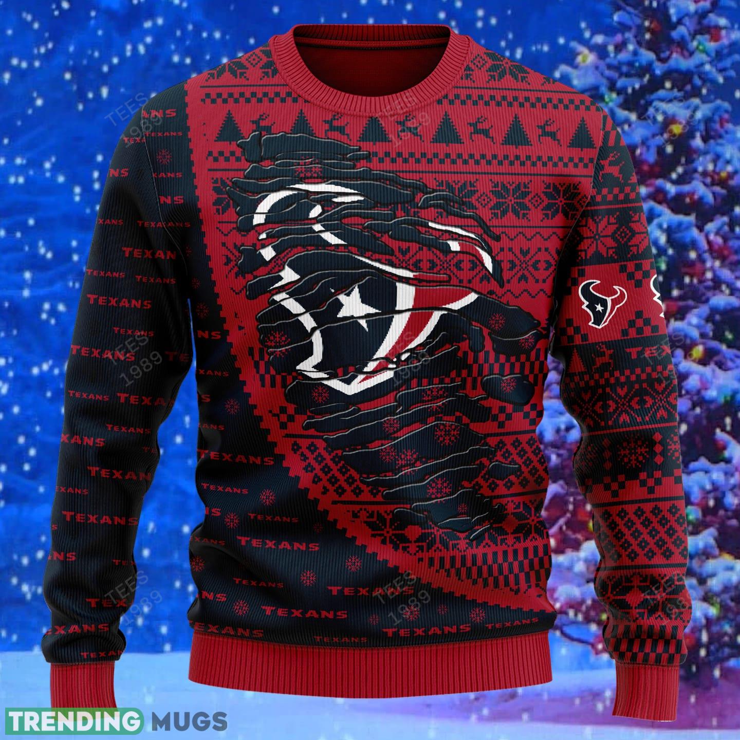 Houston Texans NFL Christmas Snowflakes Reindeer 3D Sweater Custom Number And Name 3D Sweater Houston Texans NFL Christmas Snowflakes Reindeer 3D Sweater Custom Number And Name 3D Sweater