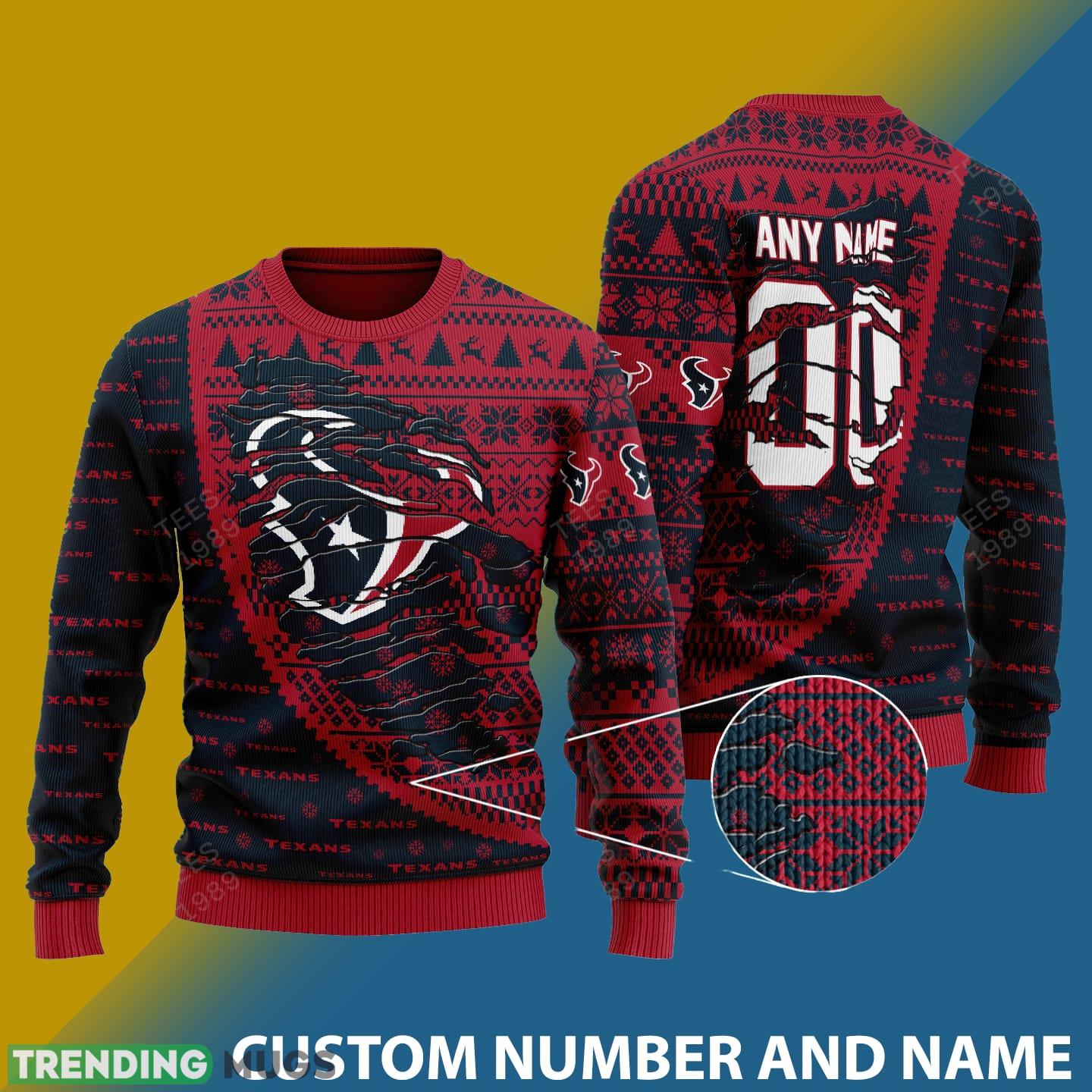 Houston Texans NFL Christmas Snowflakes Reindeer 3D Sweater Custom Number And Name - Houston Texans NFL Christmas Knitted Sweater Photo 1 Houston Texans NFL Christmas Snowflakes Reindeer 3D Sweater Custom Number And Name - Houston Texans NFL Christmas Knitted Sweater Photo 1