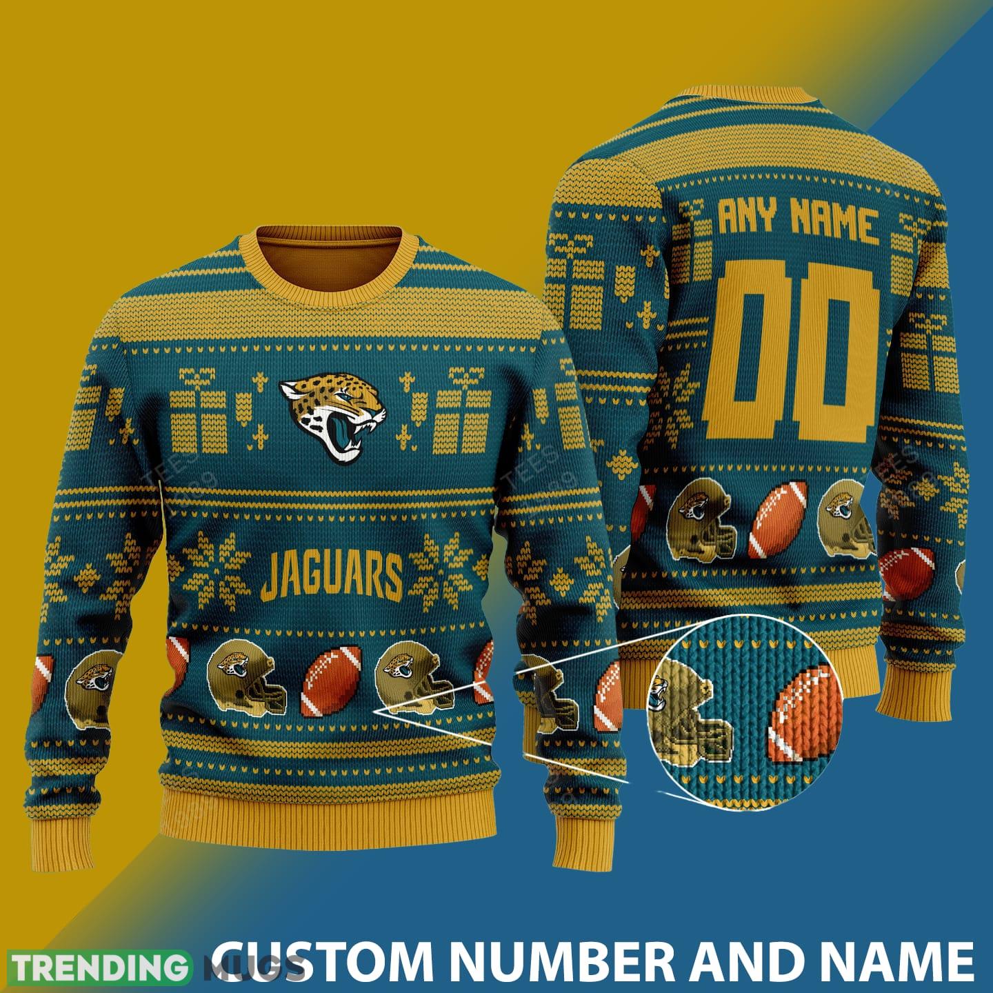 Jacksonville Jaguars Design NFL Snowflakes Reindeer 3D Sweater Custom Number And Name - Jacksonville Jaguars v1 NFL Knitted Sweater Photo 1 Jacksonville Jaguars Design NFL Snowflakes Reindeer 3D Sweater Custom Number And Name - Jacksonville Jaguars v1 NFL Knitted Sweater Photo 1