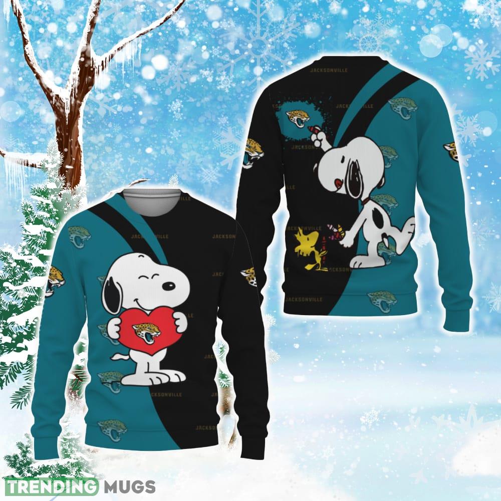 Jacksonville Jaguars Snoopy Cute Heart American Sports Team Ugly Xmas 3D Sweater - Jacksonville Jaguars Snoopy Cute Heart American Sports Team Ugly Christmas Sweater Photo 1 Jacksonville Jaguars Snoopy Cute Heart American Sports Team Ugly Xmas 3D Sweater - Jacksonville Jaguars Snoopy Cute Heart American Sports Team Ugly Christmas Sweater Photo 1