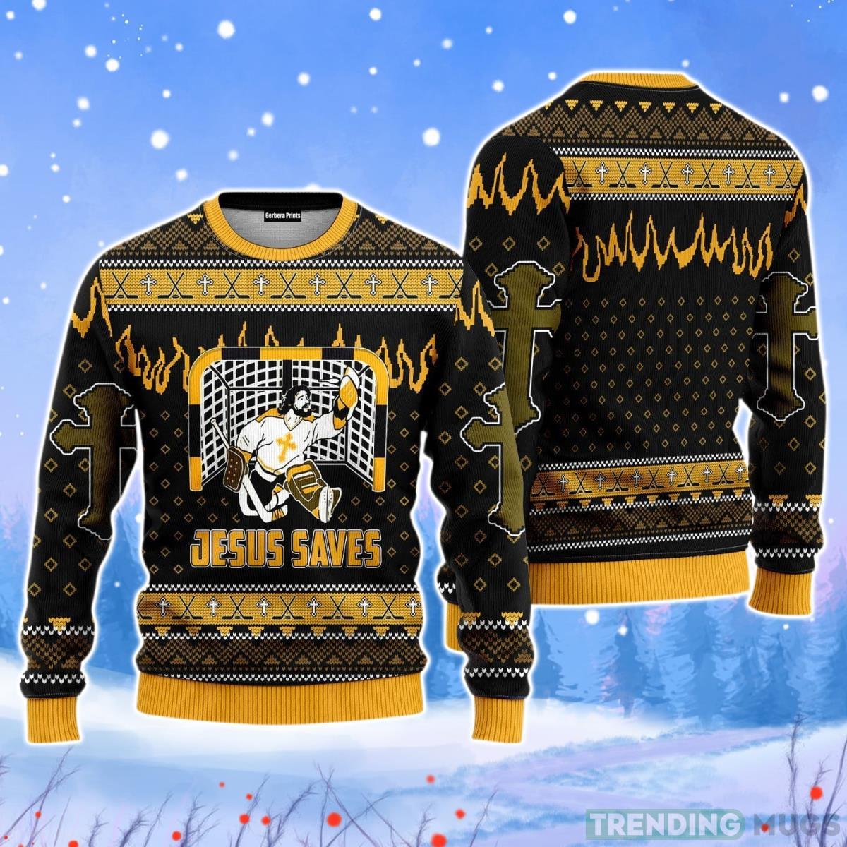 Jesus Saves Hockey Christmas Unisex Ugly Sweater Product Photo 1
