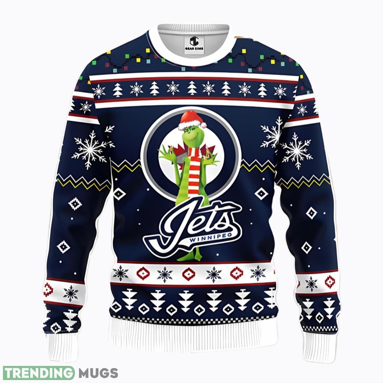 Jets Logo With Funny Grinch Ugly Christmas Sweater Product Photo 1