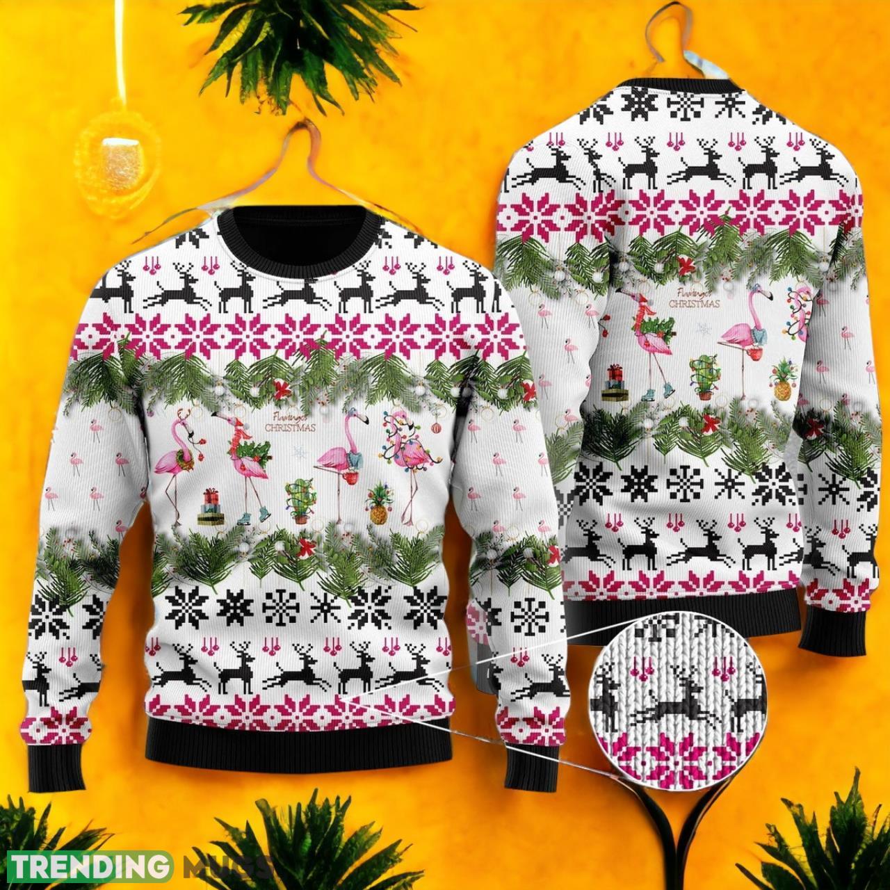 Jingle Bells And Pink Flamingo Ugly Christmas Sweater Product Photo 1 Jingle Bells And Pink Flamingo Ugly Christmas Sweater Product Photo 1