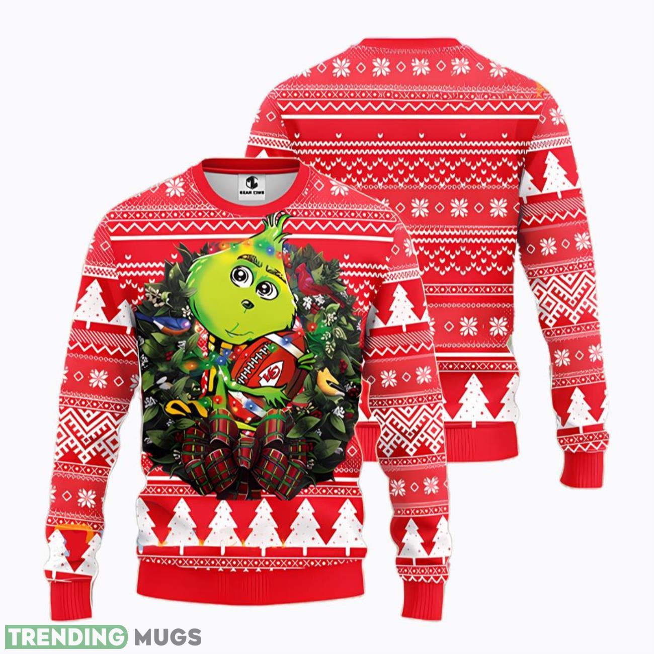 Kansas City Chiefs Grinch Hug NFL Christmas Ugly Sweater Product Photo 1 Kansas City Chiefs Grinch Hug NFL Christmas Ugly Sweater Product Photo 1