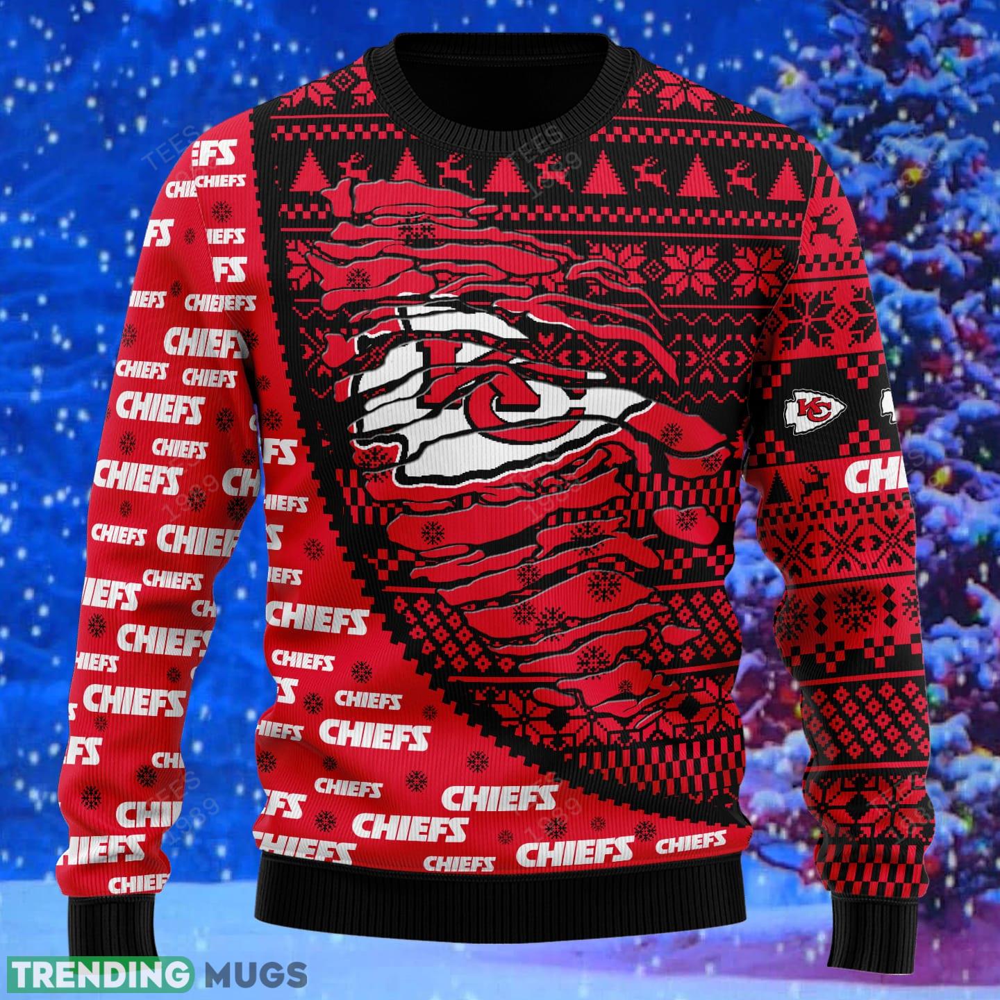 Kansas City Chiefs NFL Christmas Snowflakes Reindeer 3D Sweater Custom Number And Name 3D Sweater Kansas City Chiefs NFL Christmas Snowflakes Reindeer 3D Sweater Custom Number And Name 3D Sweater