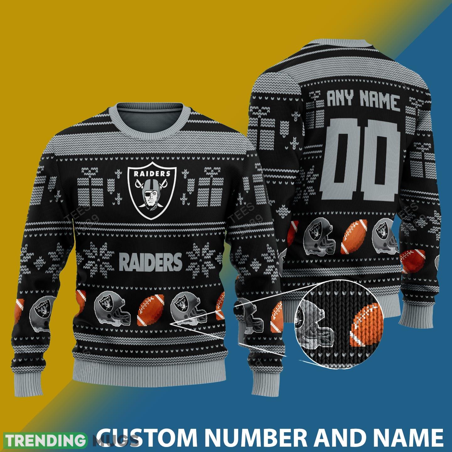 Las Vegas Raiders Design NFL Snowflakes Reindeer 3D Sweater Custom Number And Name - Las Vegas Raiders v1 NFL Knitted Sweater Photo 1 Las Vegas Raiders Design NFL Snowflakes Reindeer 3D Sweater Custom Number And Name - Las Vegas Raiders v1 NFL Knitted Sweater Photo 1