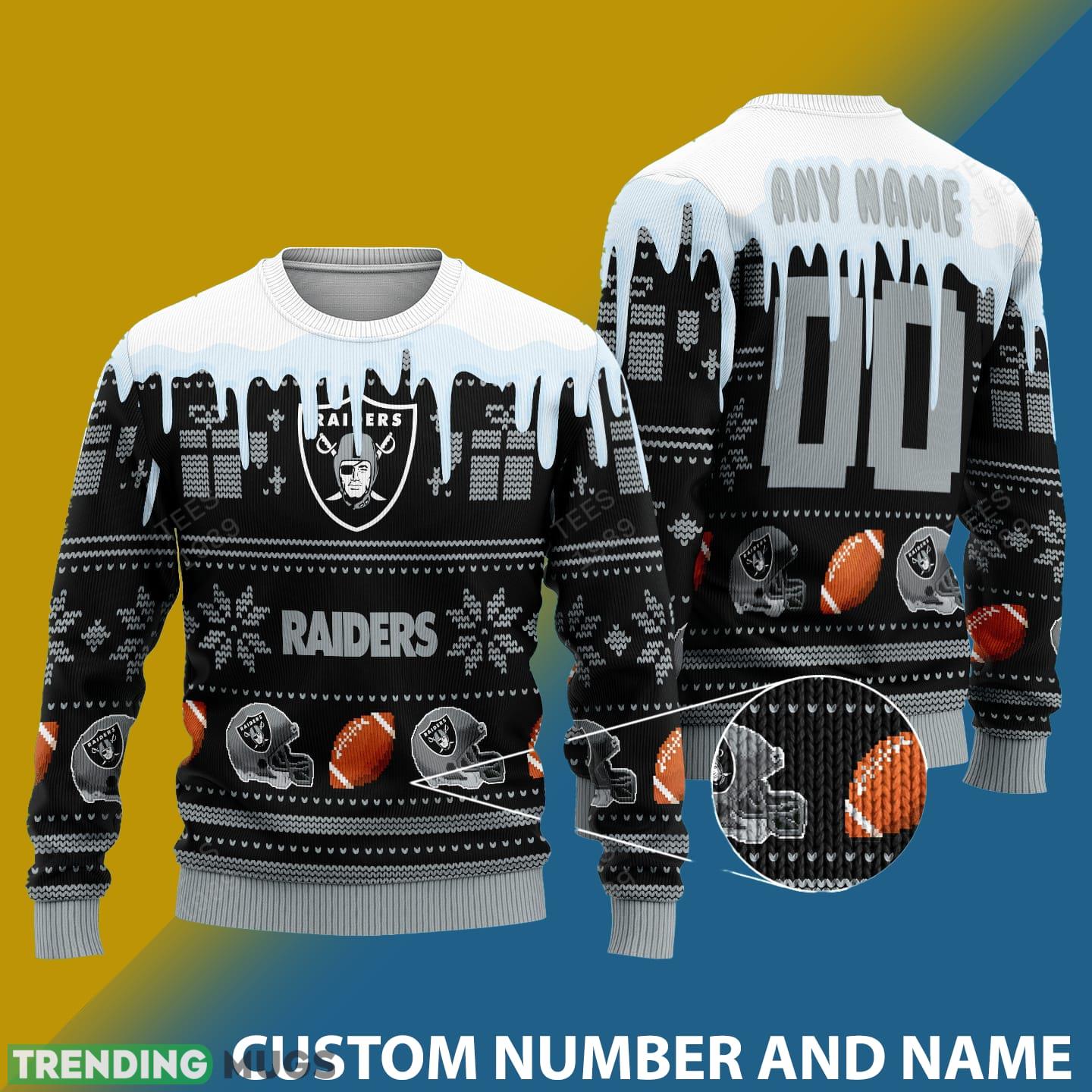 Las Vegas Raiders Graphics NFL Snowflakes Reindeer 3D Sweater Custom Number And Name - Las Vegas Raiders v2 NFL Knitted Sweater Photo 1 Las Vegas Raiders Graphics NFL Snowflakes Reindeer 3D Sweater Custom Number And Name - Las Vegas Raiders v2 NFL Knitted Sweater Photo 1