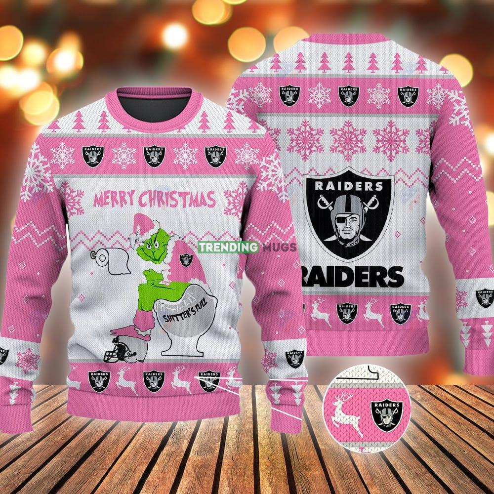 Las Vegas Raiders Grinch Shitter's Full NFL Pink Ugly Christmas Sweater 3D Sweater Las Vegas Raiders Grinch Shitter's Full NFL Pink Ugly Christmas Sweater - Las Vegas Raiders Grinch Shitter's Full NFL Pink Ugly Christmas Sweater