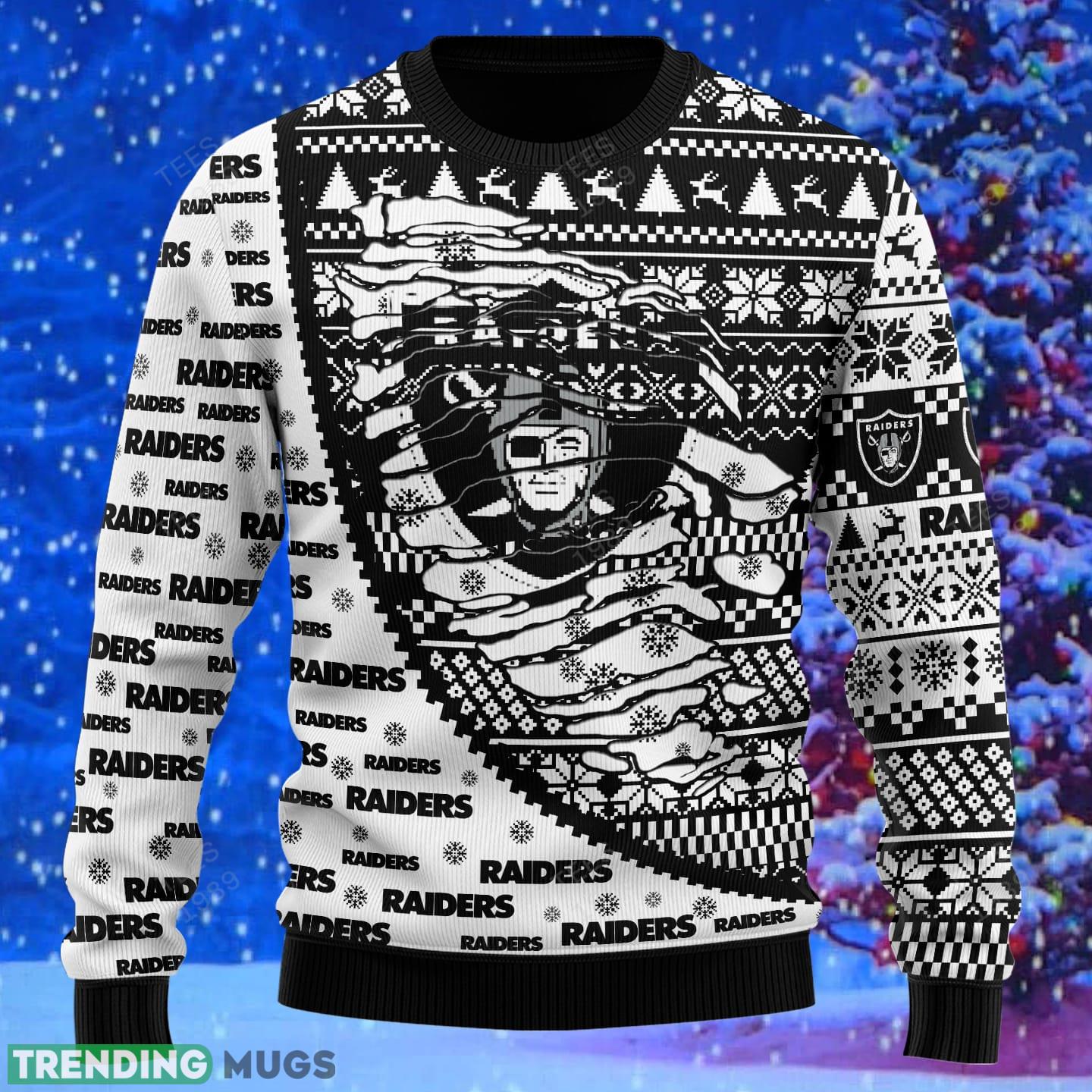 Las Vegas Raiders NFL Christmas Snowflakes Reindeer 3D Sweater Custom Number And Name 3D Sweater Las Vegas Raiders NFL Christmas Snowflakes Reindeer 3D Sweater Custom Number And Name 3D Sweater