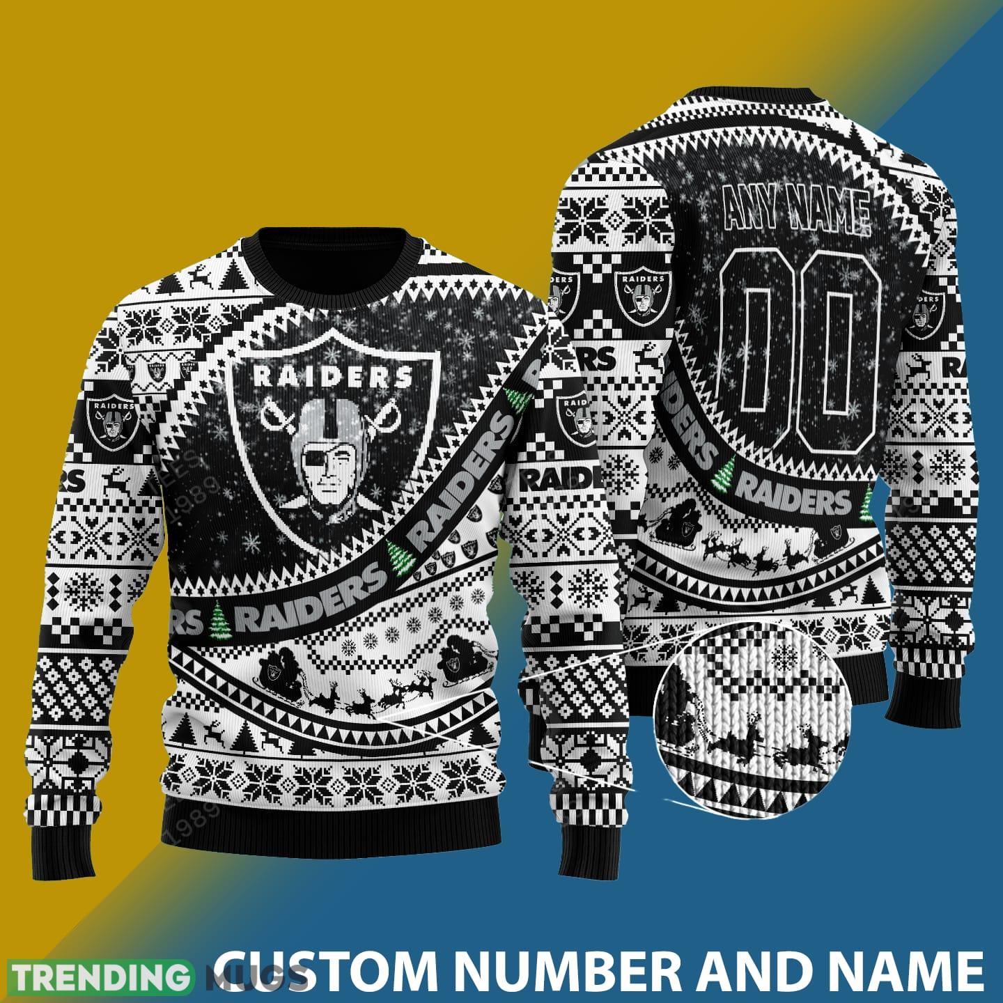 Las Vegas Raiders NFL Ugly Snowflakes Reindeer 3D Sweater Custom Number And Name - Las Vegas Raiders NFL Ugly Knitted Sweater Photo 1 Las Vegas Raiders NFL Ugly Snowflakes Reindeer 3D Sweater Custom Number And Name - Las Vegas Raiders NFL Ugly Knitted Sweater Photo 1