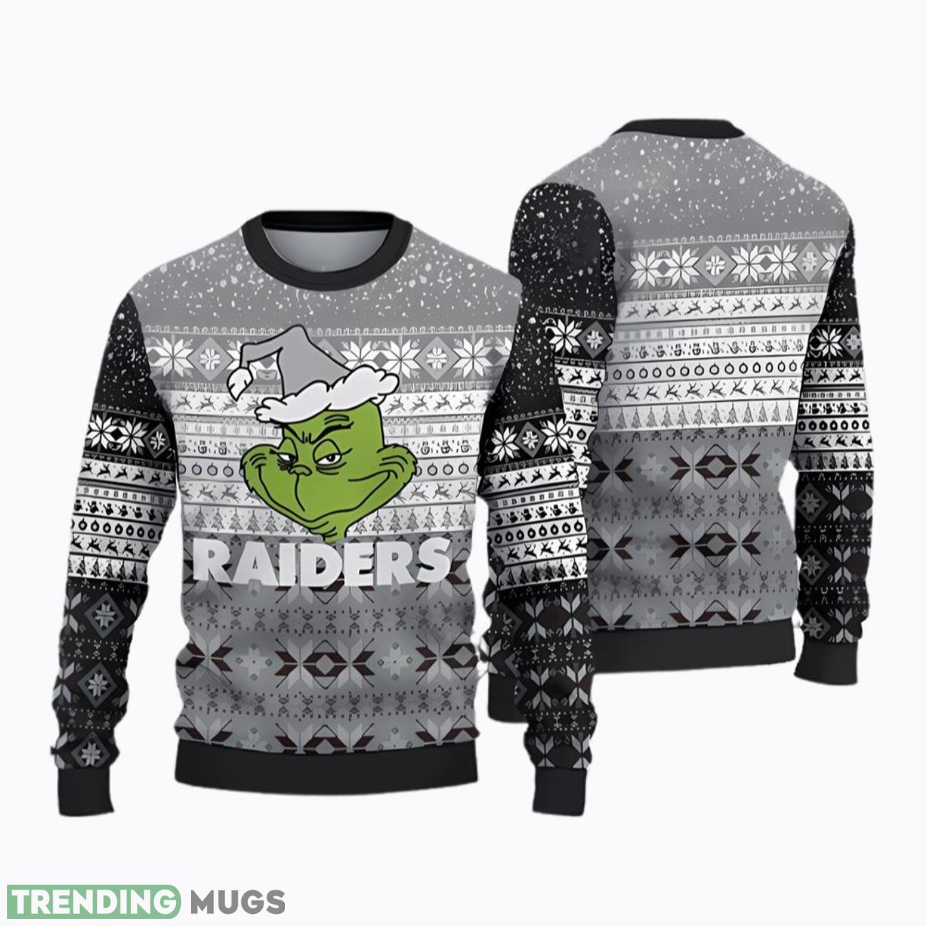 Las Vegas Raiders Ugly Christmas Sweaters Grinch Product Photo 1 Las Vegas Raiders Ugly Christmas Sweaters Grinch Product Photo 1