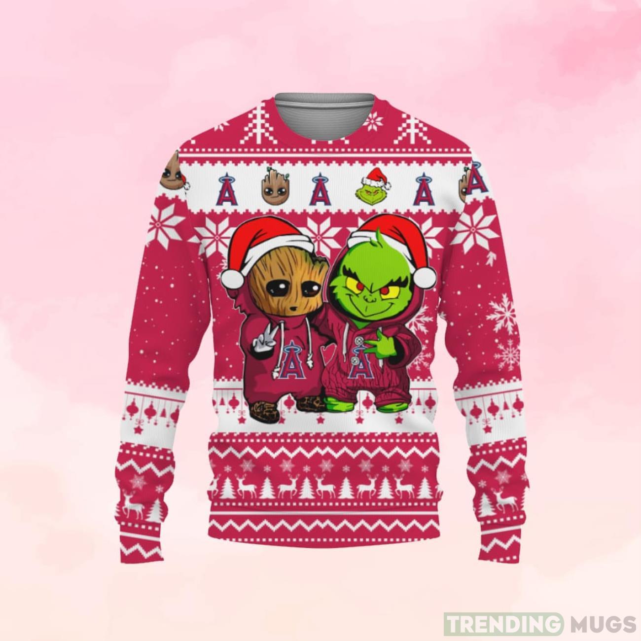 Los Angeles Angels Baby Groot And Grinch Ugly Christmas Sweater Product Photo 1 Los Angeles Angels Baby Groot And Grinch Ugly Christmas Sweater Product Photo 1
