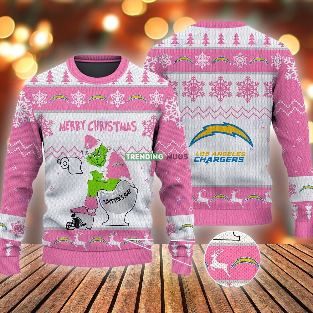 Los Angeles Chargers Grinch Shitter's Full NFL Pink Ugly Christmas Sweater 3D Sweater Los Angeles Chargers Grinch Shitter's Full NFL Pink Ugly Christmas Sweater - Los Angeles Chargers Grinch Shitter's Full NFL Pink Ugly Christmas Sweater