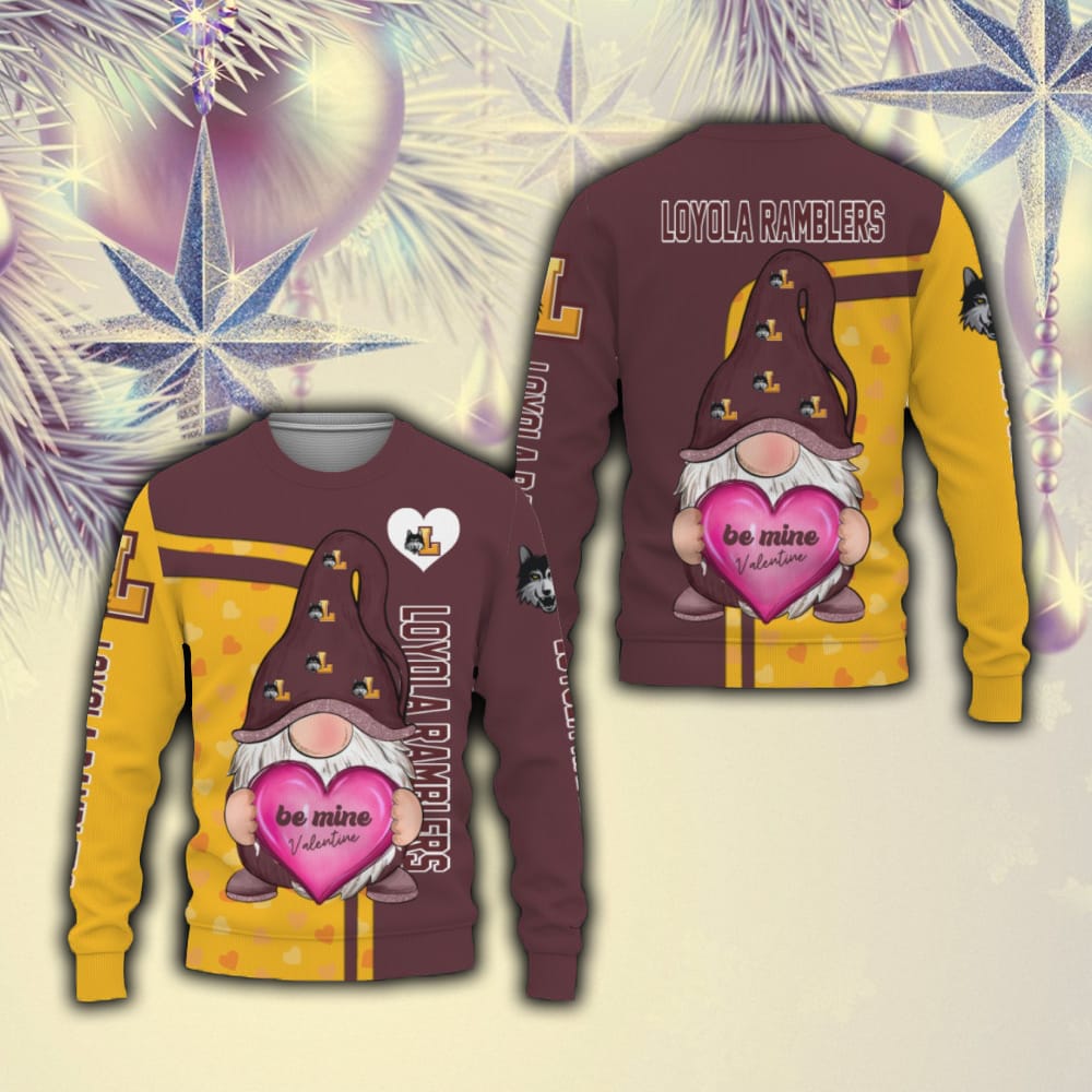 Loyola Ramblers Be Mine Valentine Gnomes With Valentine Football American Valentine Day Ugly Christmas Sweater Men And Women Gift For Fans Holidays - 211023-083303