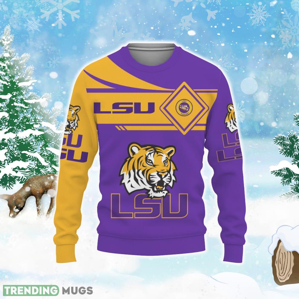 LSU Tigers Curve Style Logo Team Pride In Heart Knitted Christmas Sweater 3D Sweater LSU Tigers Curve Style Logo Team Pride In Heart Knitted Christmas Sweater 3D Sweater
