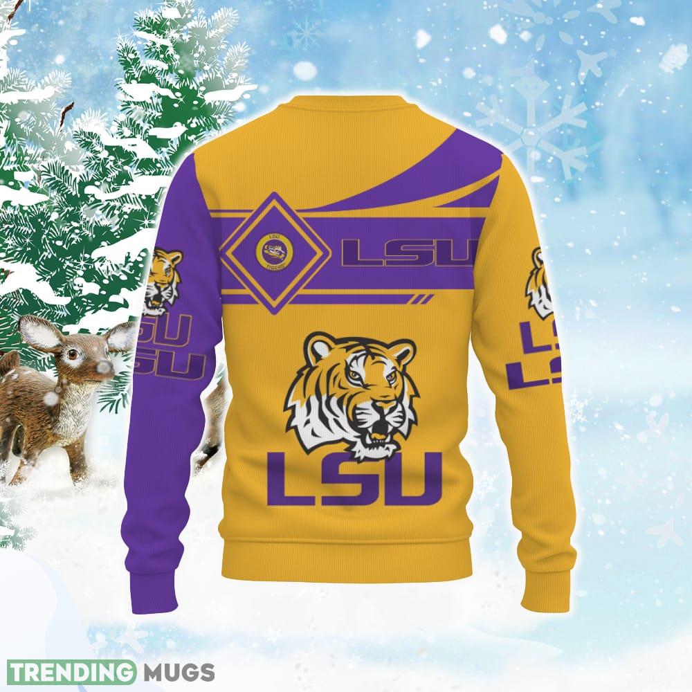 LSU Tigers Curve Style Logo Team Pride In Heart Knitted Christmas Sweater 3D Sweater LSU Tigers Curve Style Logo Team Pride In Heart Knitted Christmas Sweater 3D Sweater