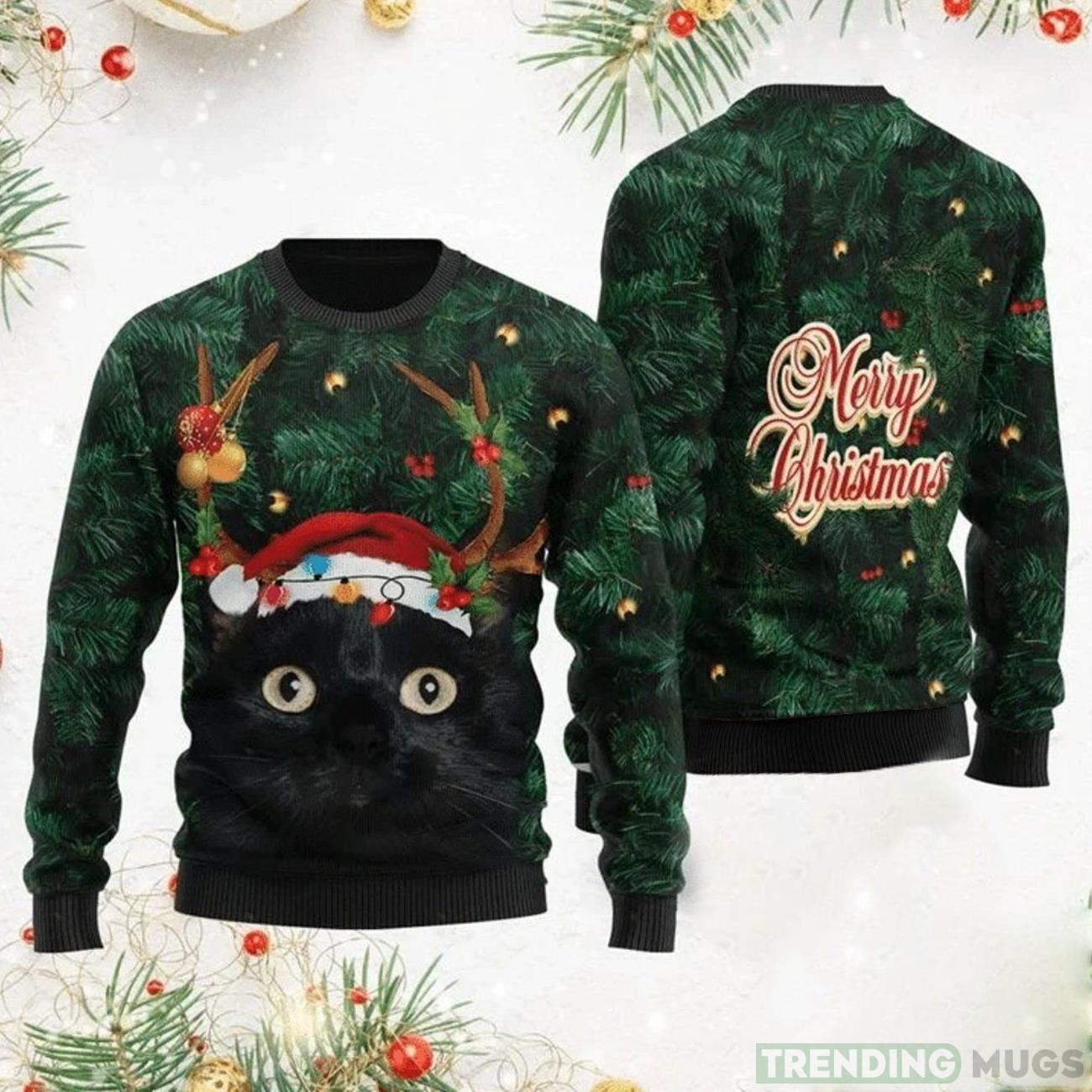 Merry Christmas Black Cat Ugly Sweater For Christmas Product Photo 1