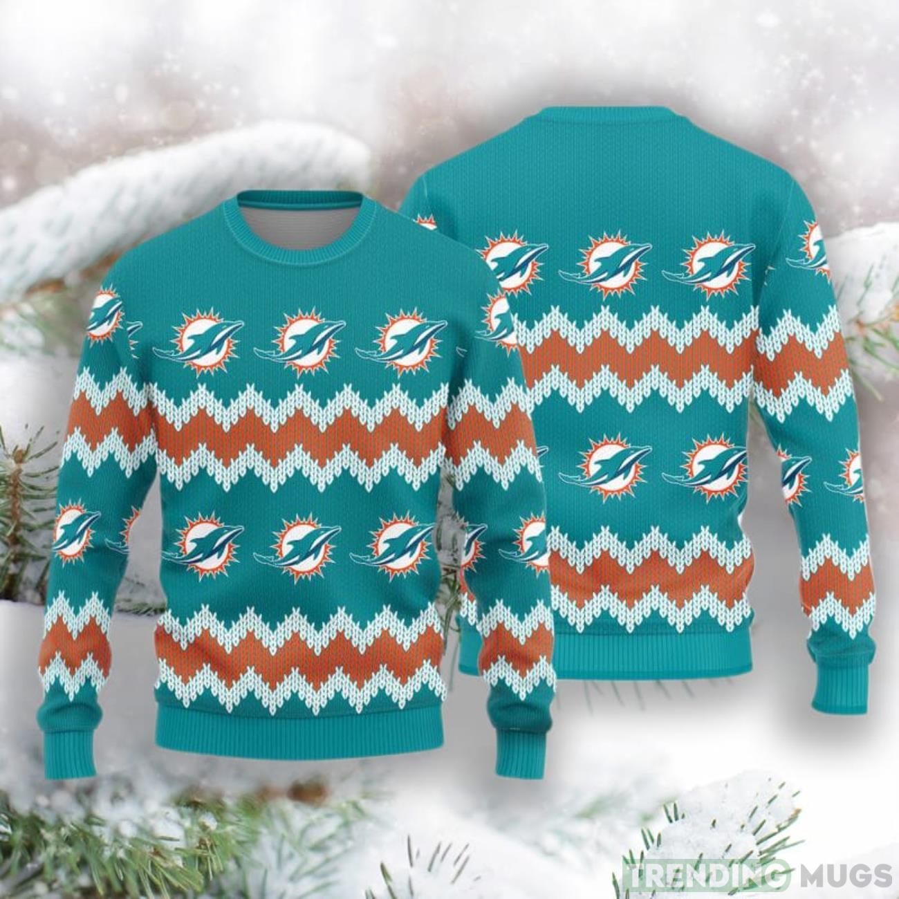 Miami Dolphins Christmas Pattern Knitted Sweater Product Photo 1 Miami Dolphins Christmas Pattern Knitted Sweater Product Photo 1