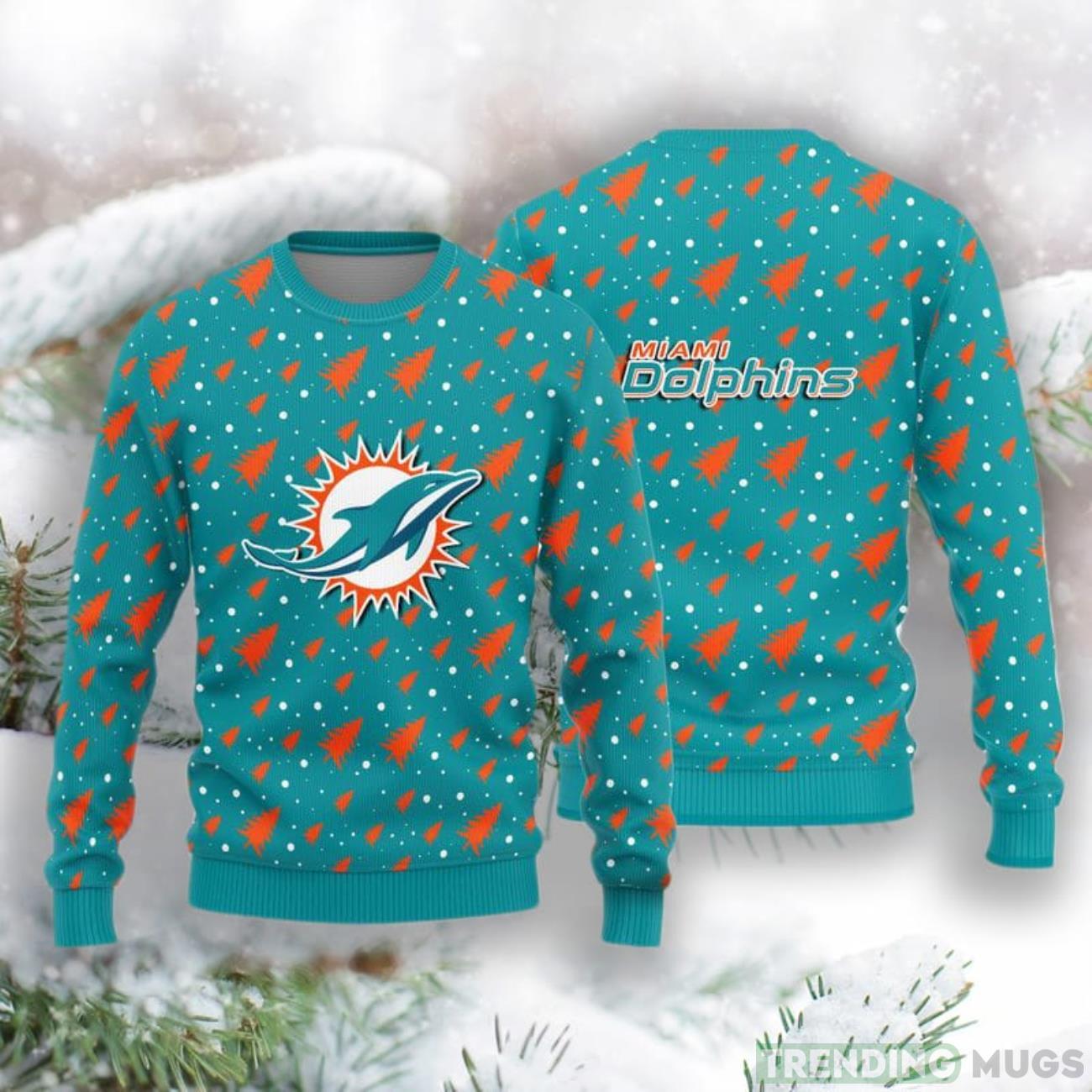 Miami Dolphins Christmas Pine Tree Patterns Pattern Knitted Sweater Product Photo 1