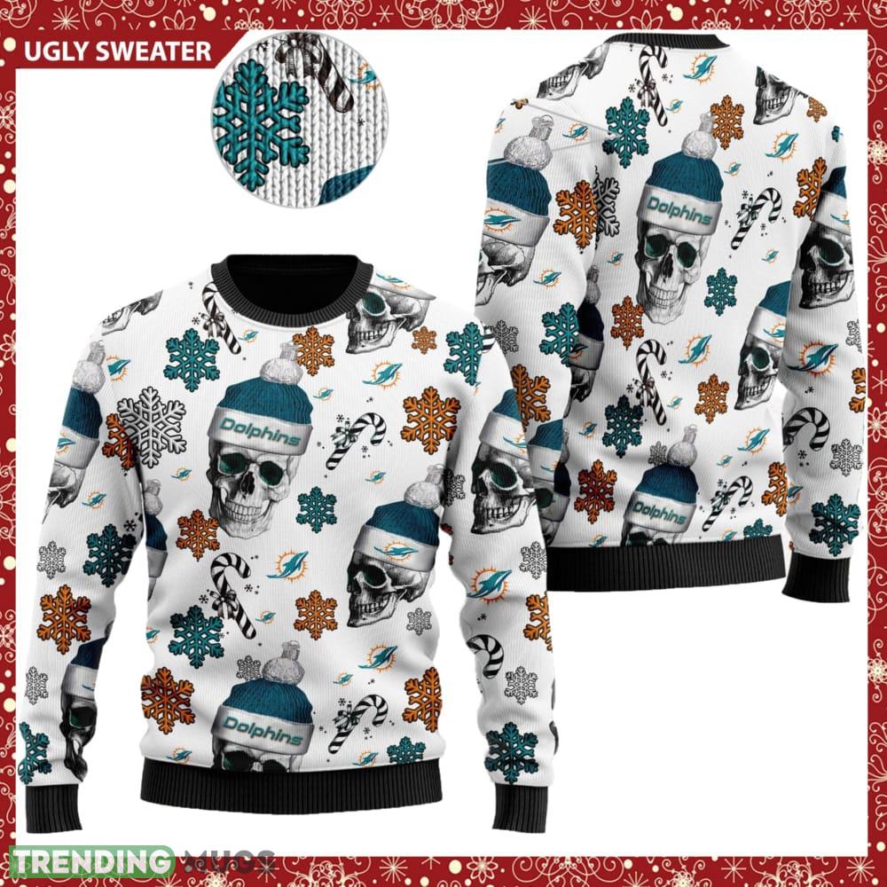 Miami Dolphins NFL Football Team Santa Skulls Ugly Christmas Sweater - Miami Dolphins NFL Football Team Santa Skulls Ugly Christmas Sweater