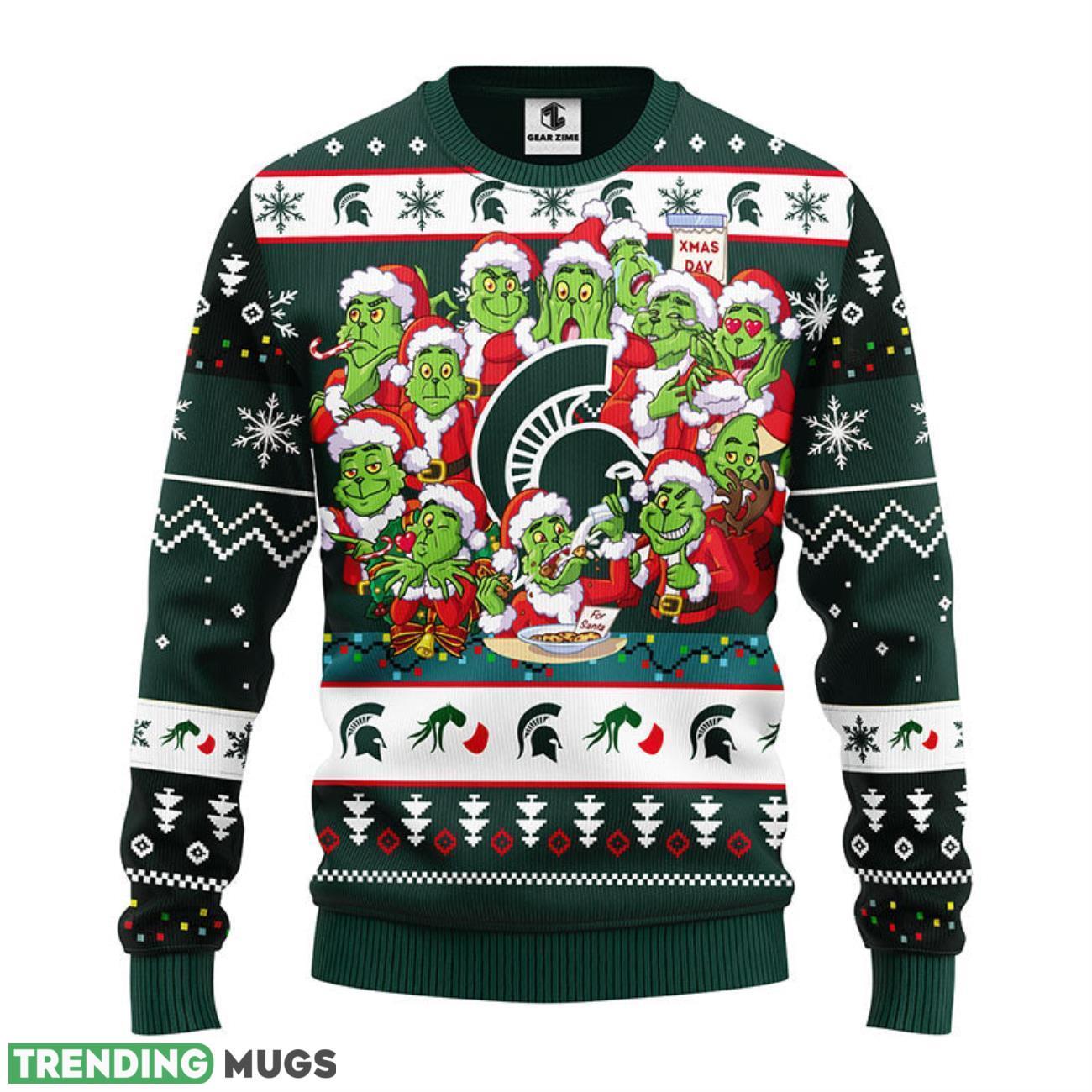 Michigan State Spartans 12 Grinch Xmas Day Christmas Ugly Sweater Product Photo 1 Michigan State Spartans 12 Grinch Xmas Day Christmas Ugly Sweater Product Photo 1