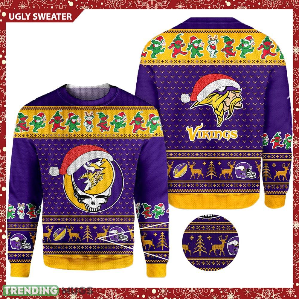 Minnesota Vikings Grateful Dead SKull And Bears Ugly Christmas Sweater - Minnesota Vikings Grateful Dead SKull And Bears Ugly Christmas Sweater Minnesota Vikings Grateful Dead SKull And Bears Ugly Christmas Sweater - Minnesota Vikings Grateful Dead SKull And Bears Ugly Christmas Sweater