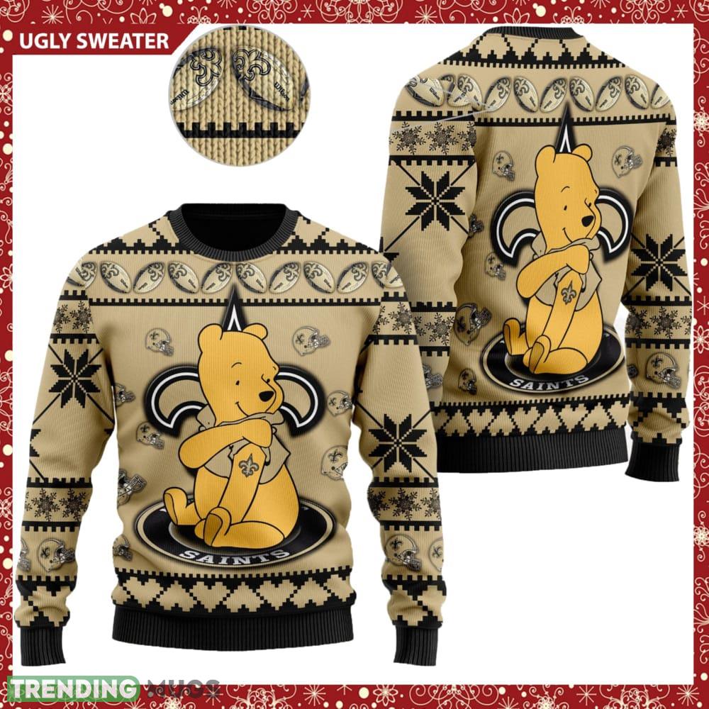 New Orleans Saints NFL Winnie the Pooh Knitted Christmas Sweater AOP Holiday - New Orleans Saints NFL Winnie the Pooh Knitted Christmas Sweater AOP Holiday