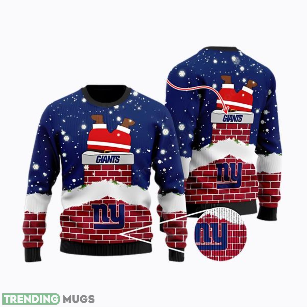 New York Giants Santa Claus On Chimney Personalized Name Ugly Christmas Sweater Product Photo 1 New York Giants Santa Claus On Chimney Personalized Name Ugly Christmas Sweater Product Photo 1