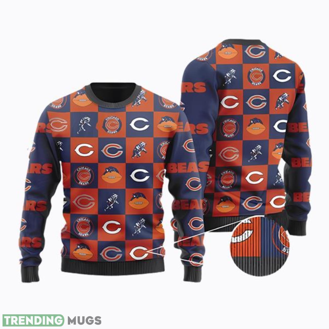 NFL Chicago Bears Logo Checkered Flannel Design New Ugly Christmas Sweater Product Photo 1 NFL Chicago Bears Logo Checkered Flannel Design New Ugly Christmas Sweater Product Photo 1