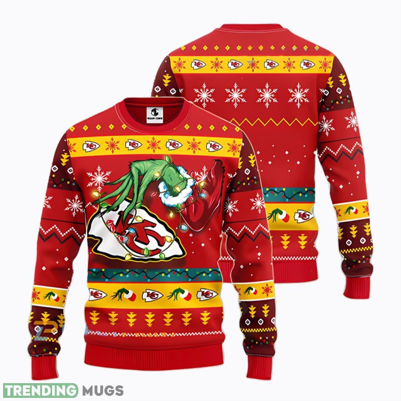 NFL Kansas City Chiefs Grinch Hand Christmas Ugly Sweater Product Photo 1 NFL Kansas City Chiefs Grinch Hand Christmas Ugly Sweater Product Photo 1